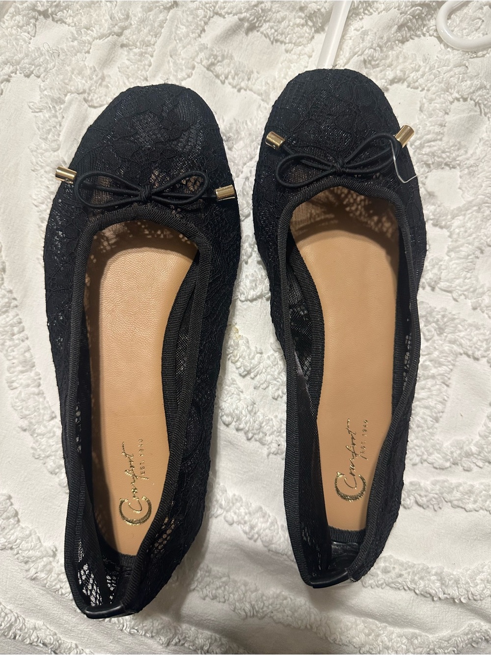 Cato Black Lace Ballet Flats with Gold Accents